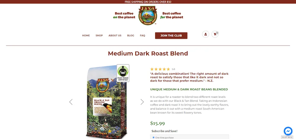 Organic-Coffee-Black-Tan-Blend-1 "Java Planet Organic Coffee Roasters" Medium Dark Roast Blend product example