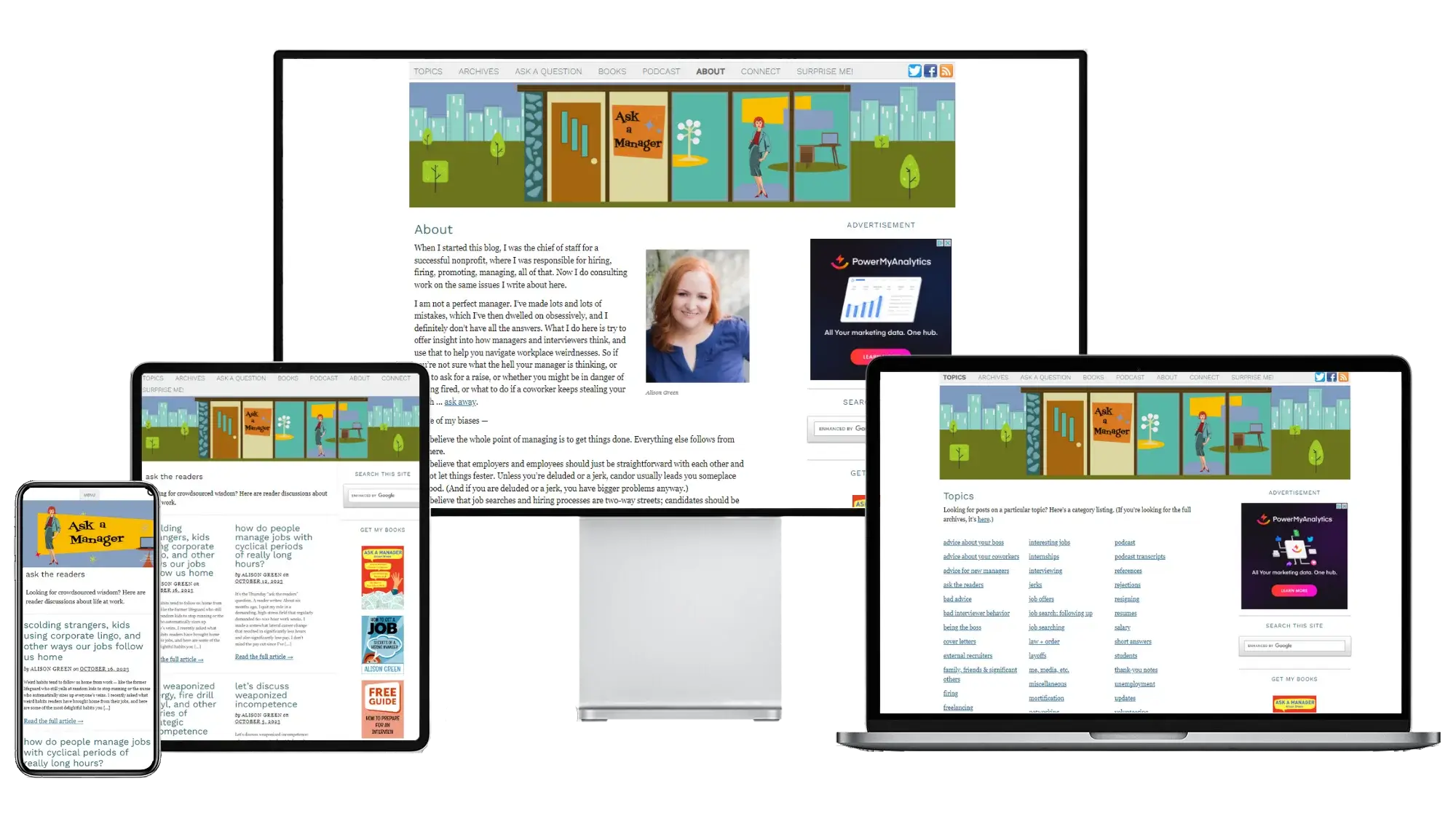 Ask A Manager display on desktop and mobile