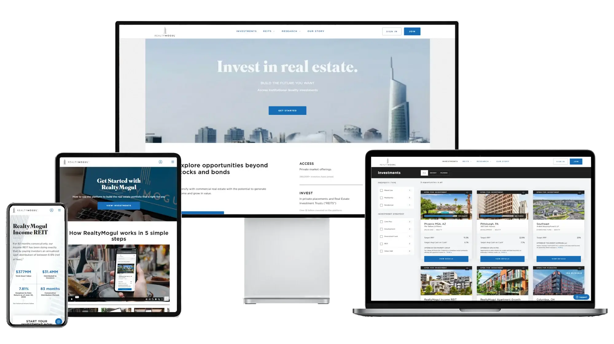 Realty Mogul on desktop and mobile