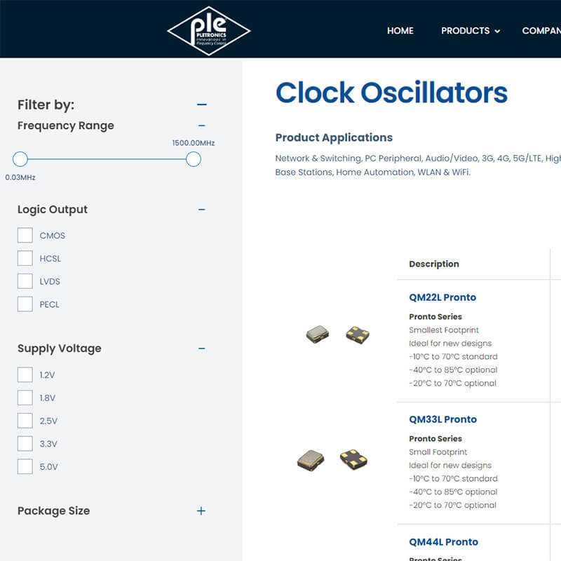 filters screenshot of filter on pletronic's website