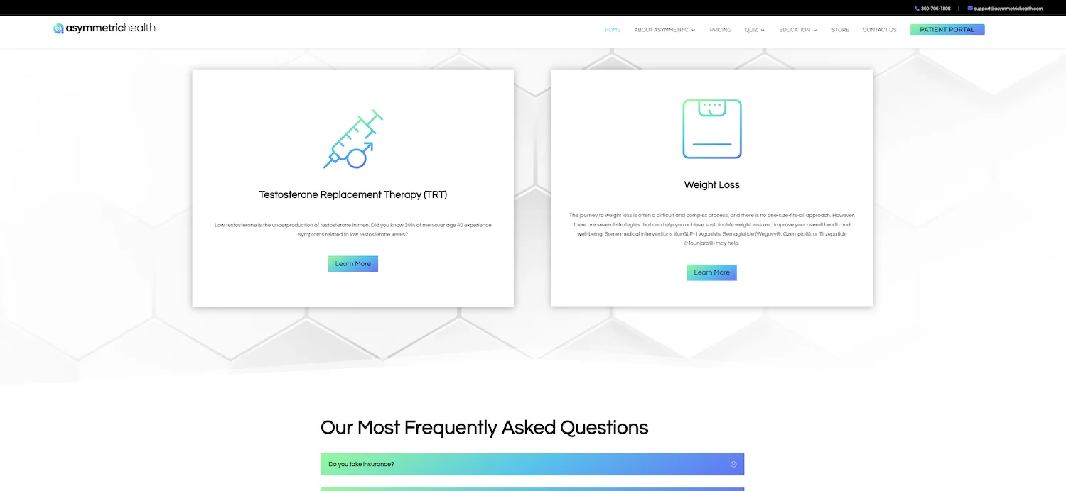 screenshot of asymmetric health homepage
