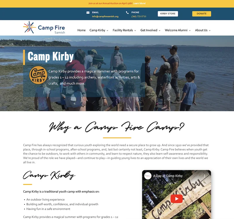 Camp Kirby family care network homepage screenshot