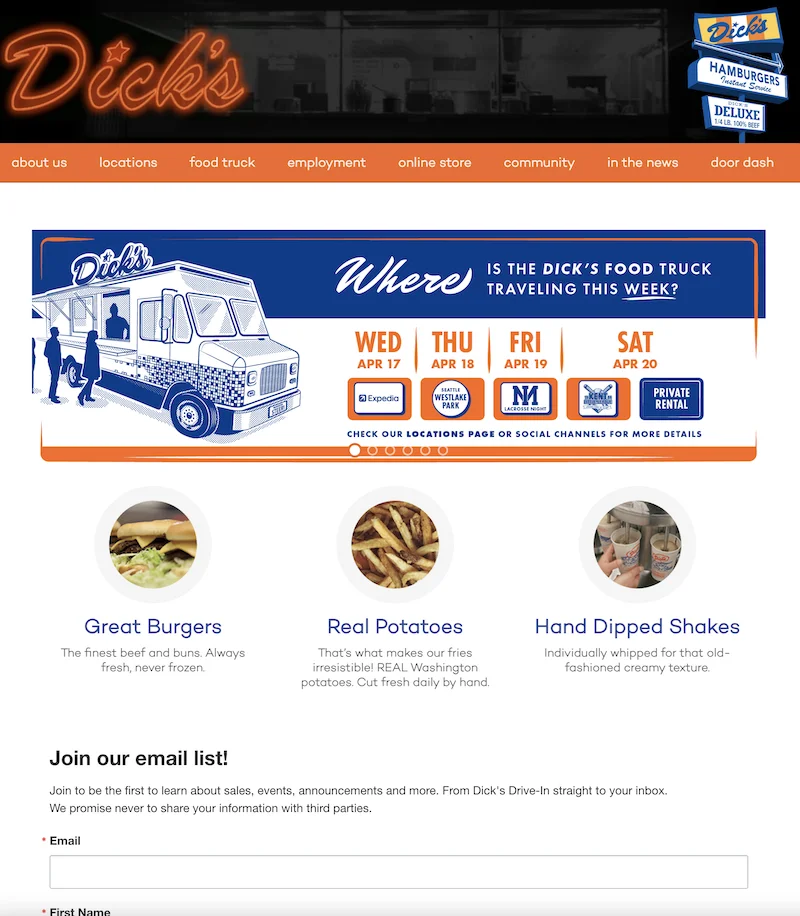 Dicks drive in home page