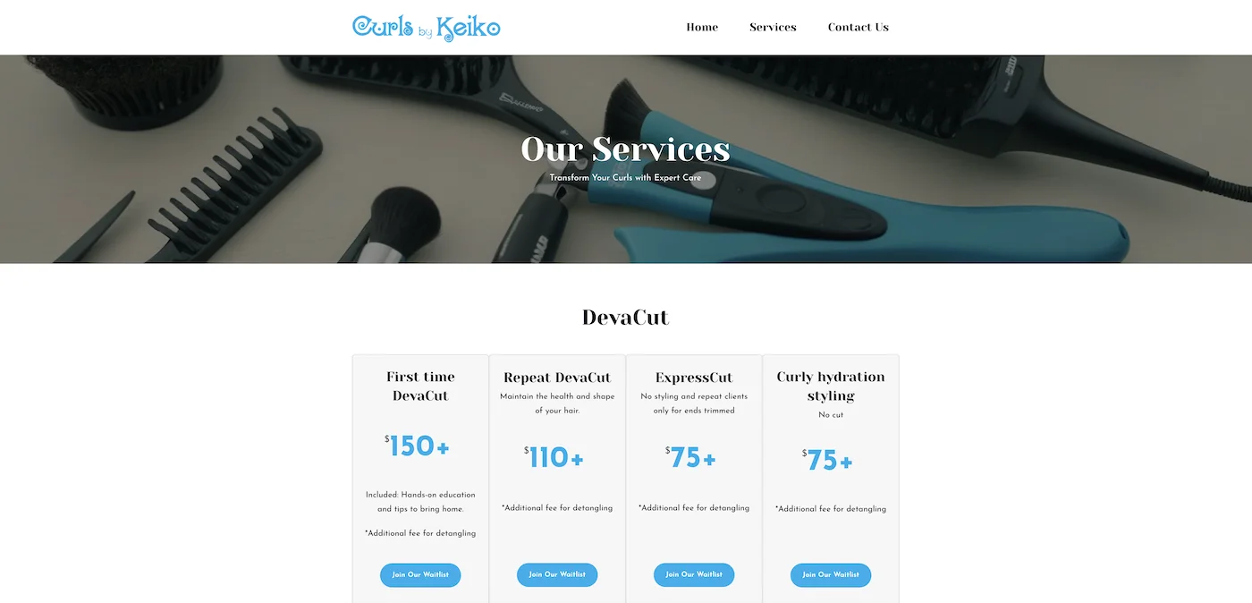 Curls By Keiko prices