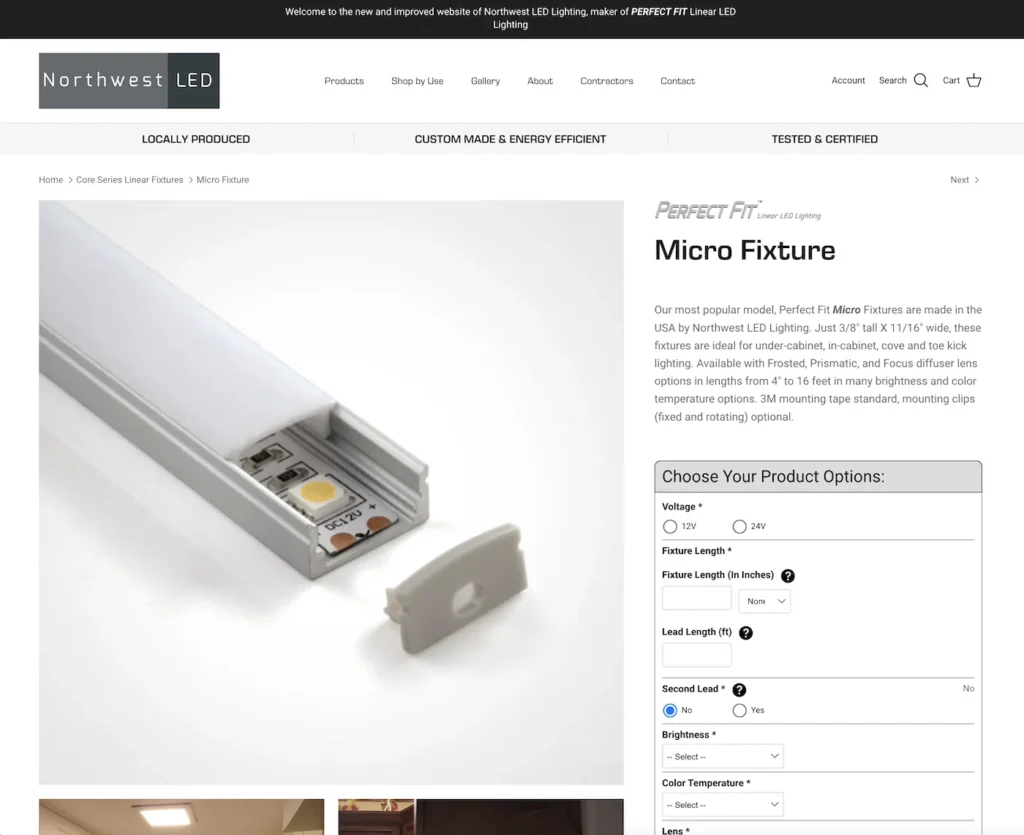 northwest led product page with calculator