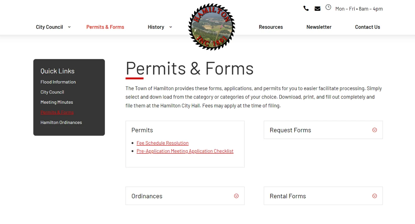 Town of Hamilton permits page