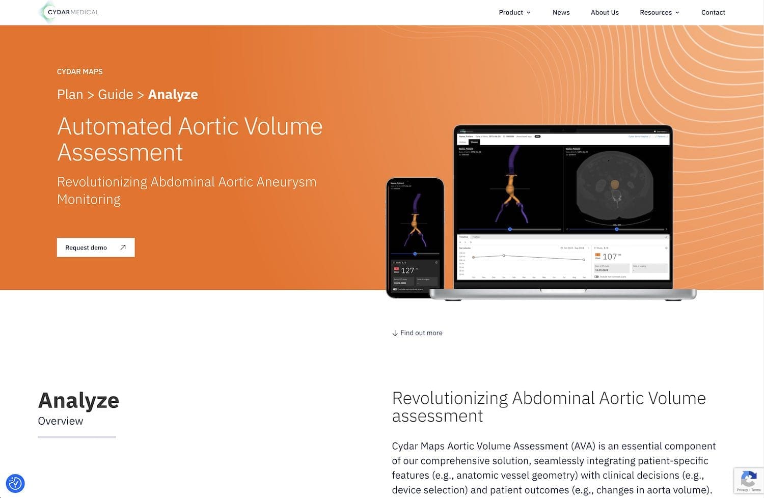 screenshot of analyze cydar medical page