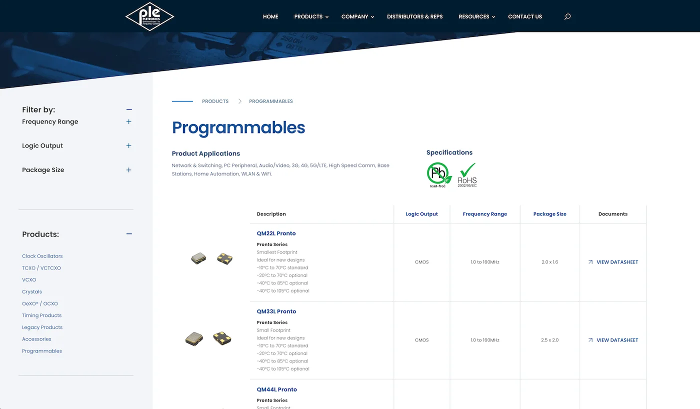Pletronics Products page