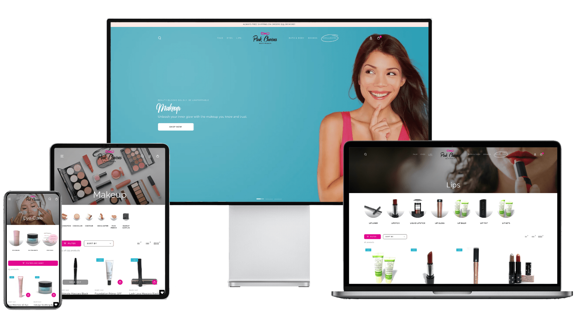 Pink choices on mobile, tablet, desktop, and laptop